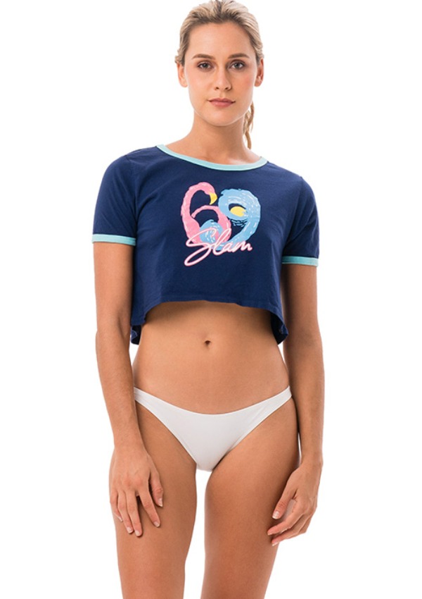 여성 플라밍고 웨이브 마리사 크롭 티셔츠